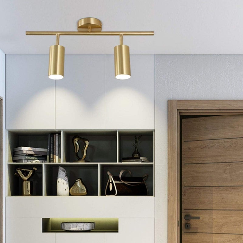 KCO Lighting Modern 2-Light Gold Track Lighting Fixture Flush Mount Brushed Brass Track Lights Kit Mid Century Industrial Adjustable Ceiling Spot Lights Indoor for Kitchen Island (2-Light) - Image 3